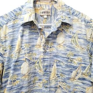 Campia Aloha Hawaiian Shirt Sailing Tropical Print Short Sleeve Button Up Medium